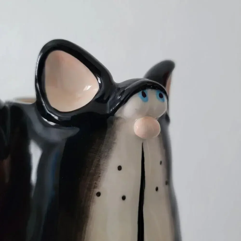 Stylized Cat Ceramic Mug Black Cream Figural Coffee Cup Cat Lover Collectible